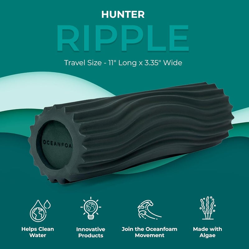 Oceanfoam Ripple Travel Foam Roller (11" x 3.35") Firm Mini Foam Roller for Physical Therapy, Deep Tissue Massage, Back Pain - High Density, Ergonomic Wave Textured - Yoga, Pilates, Exercise (Hunter) - Image 4